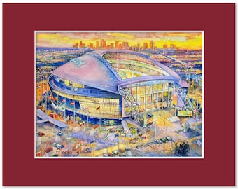 AT&T Stadium Dallas Skyline – Watercolor Fine Art Print by Russ Abrams