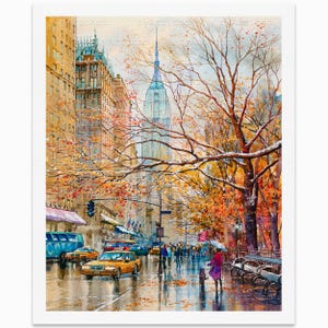New York Empire State Building Print from Watercolor Original Painting Artwork | Cityscape Travel Poster, Rainy New York City Wall Art Decor
