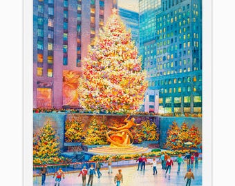 Rockefeller Center Christmas Tree – Watercolor Fine Art Print by Roustam Nour