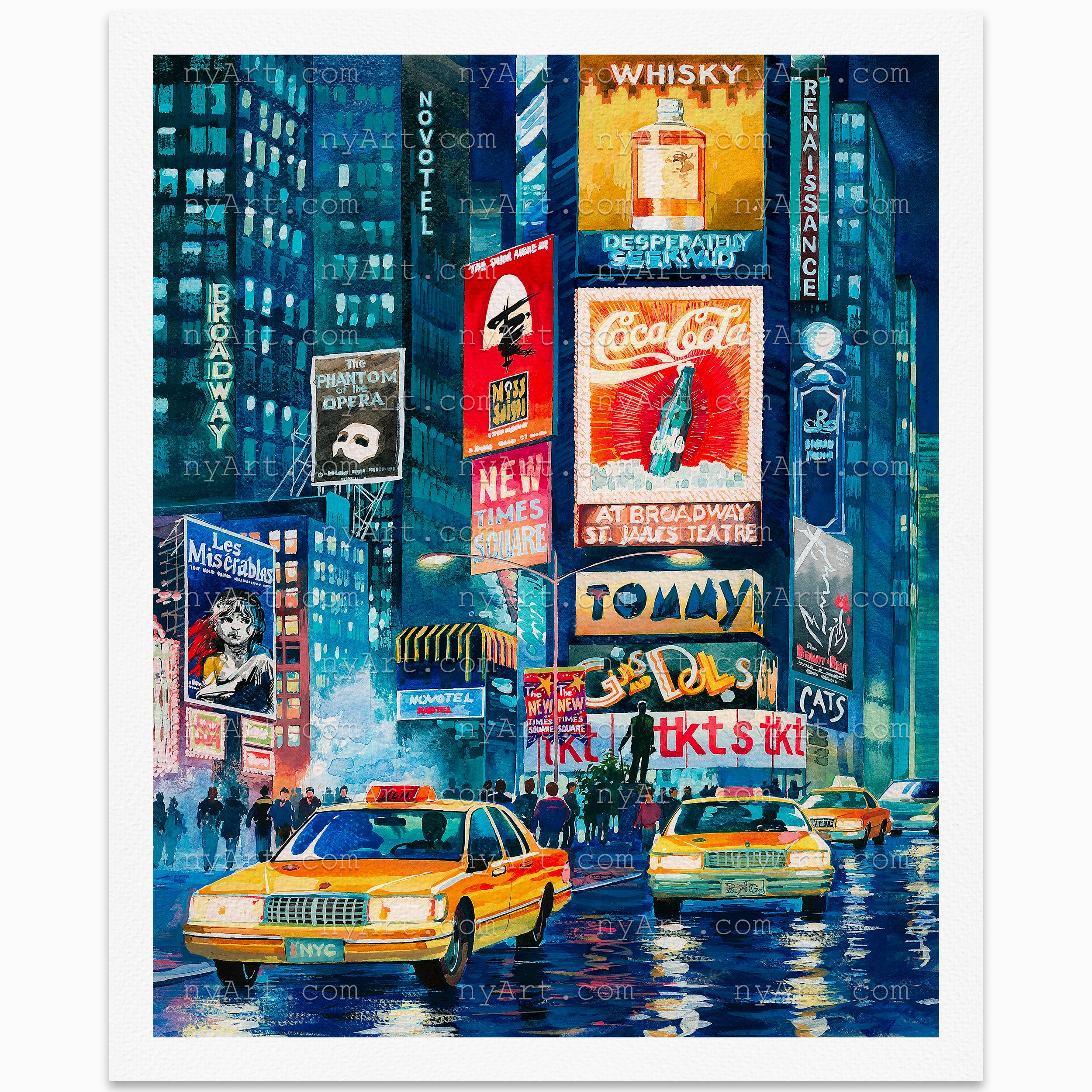 Times Square Broadway – Watercolor Fine Art Print by Roustam Nour