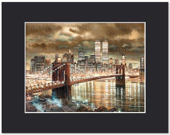 Brooklyn Bridge Sepia – Watercolor Fine Art Print by Roustam Nour