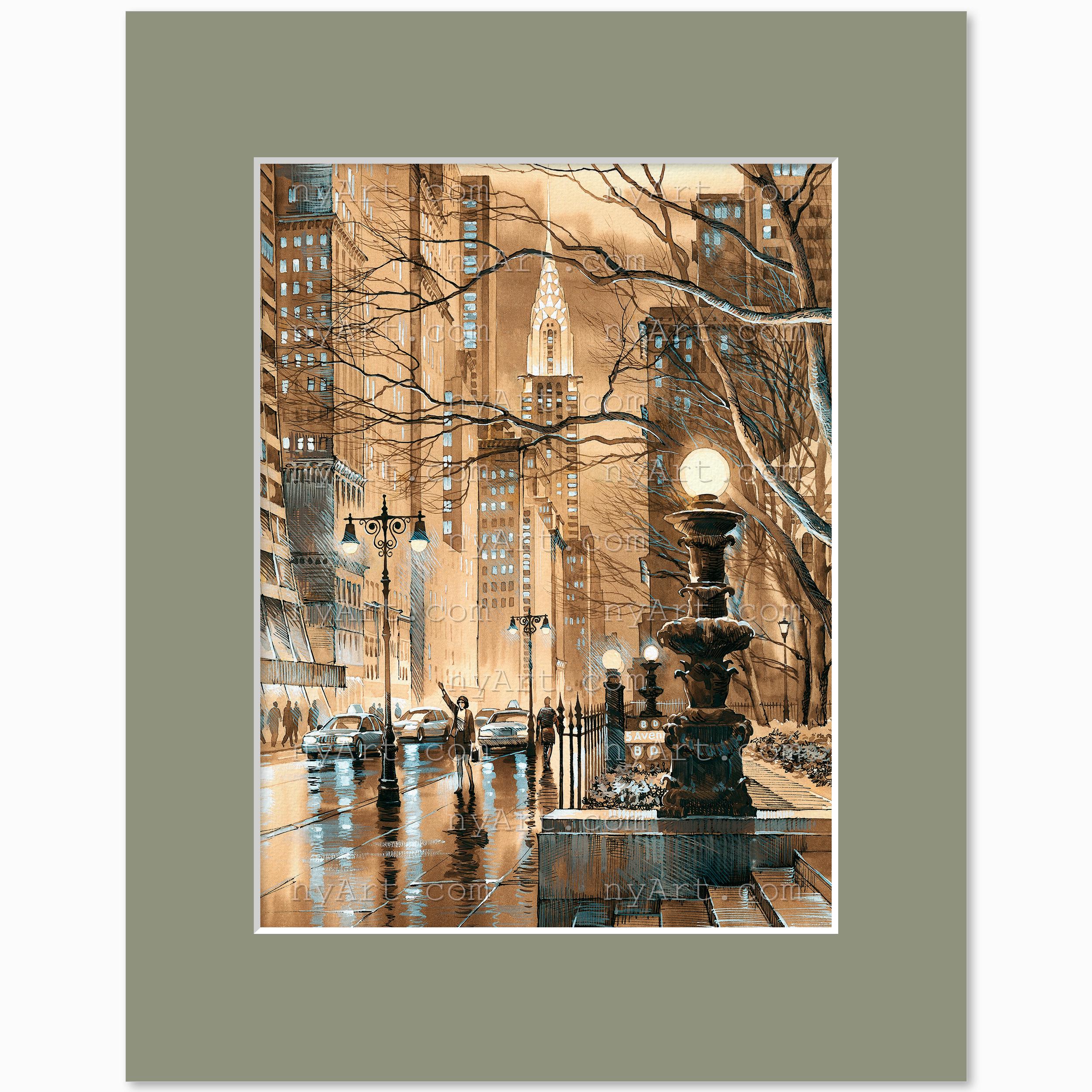 Chrysler Building Sepia – Watercolor Fine Art Print by Roustam