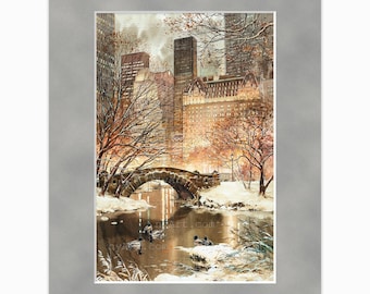 Central Park Gapstow Bridge – Watercolor Fine Art Print by Roustam Nour