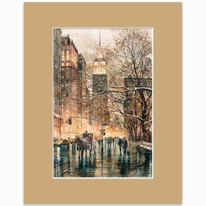 Impression de New York sépia lueur hivernale à partir d'oeuvres d'art de peinture originales aquarelle affiche de New York Aquarelle de New York Art new-yorkais mat Sand Trap 11x14