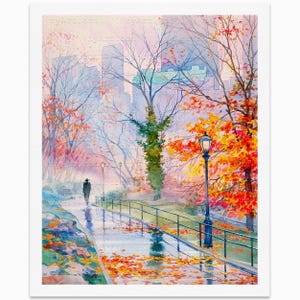New York Central Park Print from Watercolor Original Painting Artwork | Central Park in Fall Travel Poster | New York Skyline Wall Art Decor