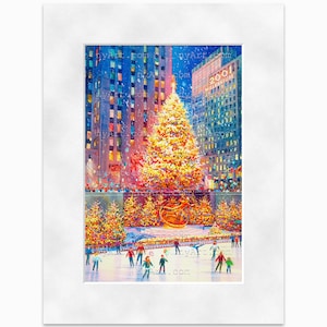 Rockefeller Center Christmas Tree New York Print from Watercolor Original Painting Artwork New York Poster New York Wall Art mat Winter 12x16