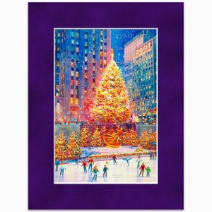 Rockefeller Center Christmas Tree New York Print from Watercolor Original Painting Artwork New York Poster New York Wall Art mat Crocus 12x16