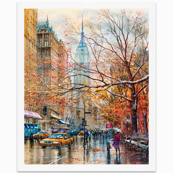 Fifth Avenue - Rainy Day in New York Print from Watercolor Original Painting Artwork | New York Poster | New York Watercolor | New York Art
