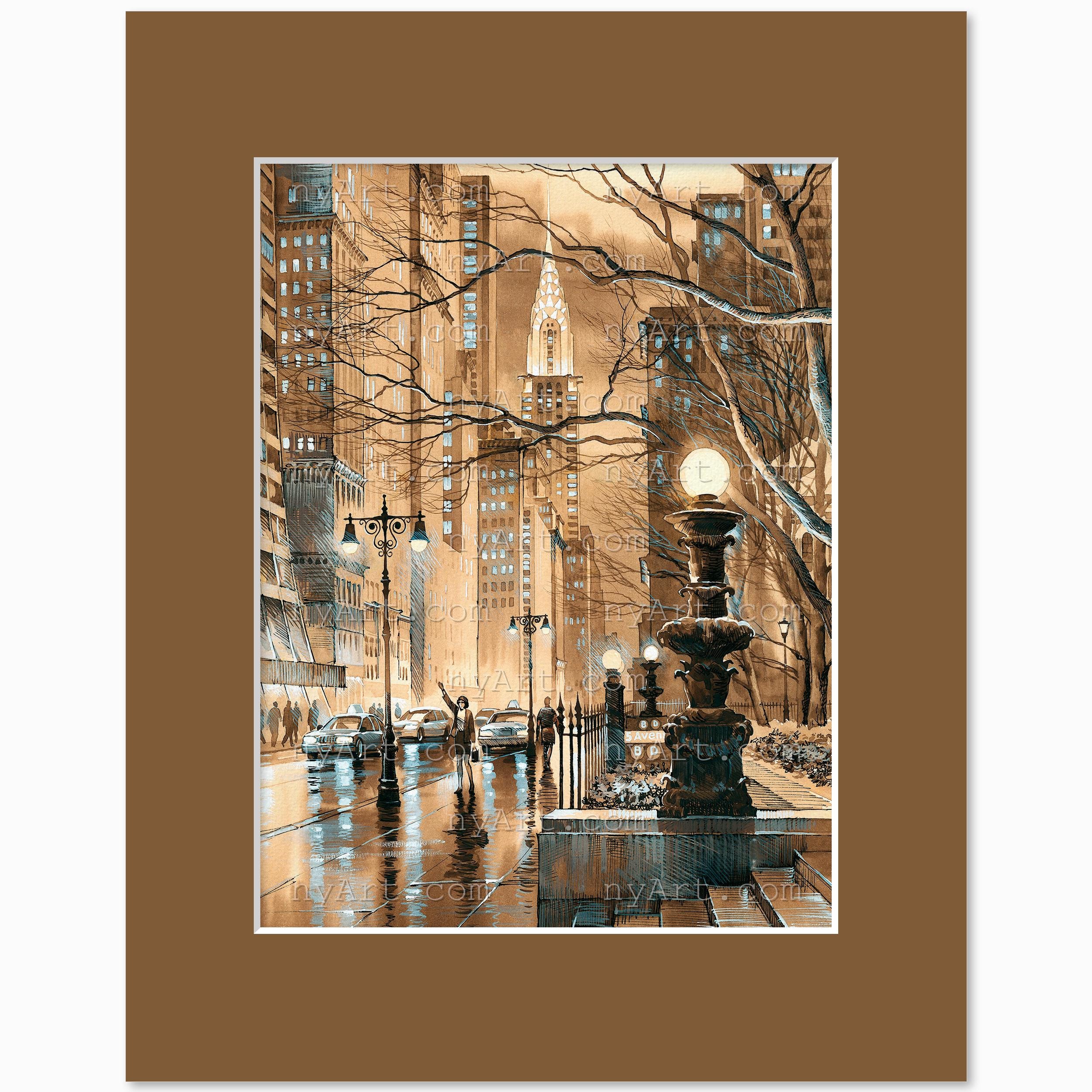 Chrysler Building Sepia – Watercolor Fine Art Print by Roustam