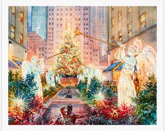 Christmas Tree New York Print from Watercolor Original Painting Artwork | New York Poster | New York Watercolor | New York Wall Art