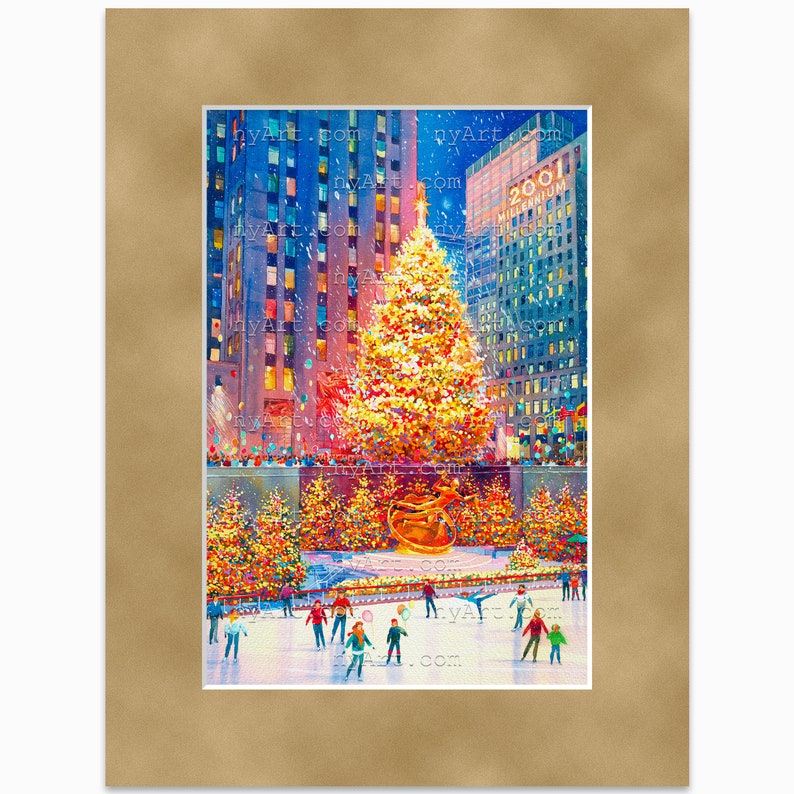 Rockefeller Center Christmas Tree New York Print from Watercolor Original Painting Artwork New York Poster New York Wall Art mat Thicket 12x16