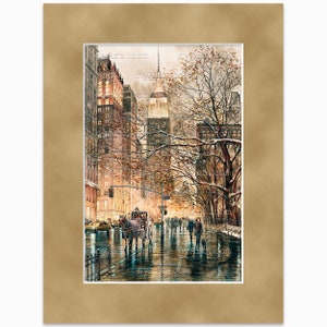 Impression de New York sépia lueur hivernale à partir d'oeuvres d'art de peinture originales aquarelle affiche de New York Aquarelle de New York Art new-yorkais mat Thicket 12x16