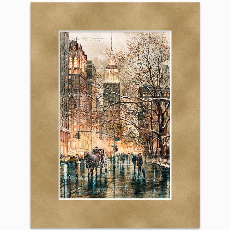 Winter Glow Sepia New York Print from Watercolor Original Painting Artwork New York Poster New York Watercolor New York Art image 9