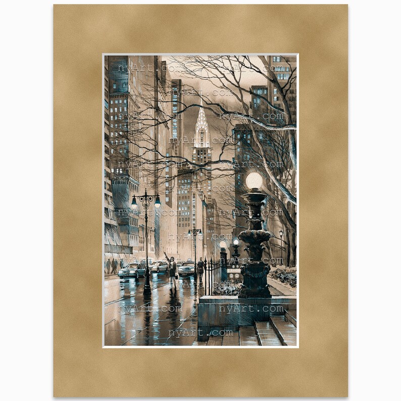 Chrysler Building Sepia New York Print from Watercolor Original Painting Artwork New York Poster New York Watercolor New York Wall Art mat Thicket 12x16