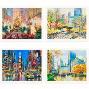 New York Four Seasons Collection Fine Art Prints, Set of 4 | New York Four Seasons Watercolors Collection Set, NYC Four Seasons Prints Set