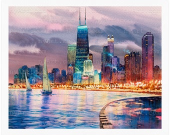 John Hancock Center Chicago Print from Watercolor Original Painting Artwork | Chicago Skyline Wall Art | Chicago Poster | Chicago Wall Decor