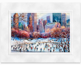 Central Park Wollman Rink – Watercolor Fine Art Print by Roustam Nour