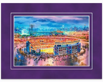 Vintage Shea Stadium – Watercolor Fine Art Print by Roustam Nour