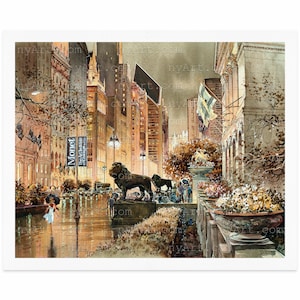 Evening Elegance at The Art Institute of Chicago Reproduction Fine Art Giclee Print from Original Watercolor Painting, South Michigan Avenue