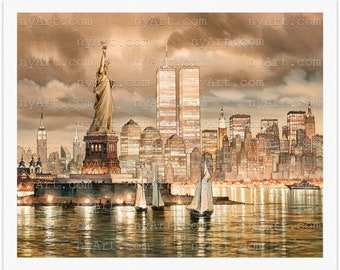 New York Skyline Sepia New York Print from Watercolor Original Painting Artwork | New York Poster | New York Watercolor | New York Wall Art