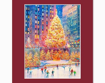 Rockefeller Center Christmas Scene – Watercolor Fine Art Print by Roustam Nour