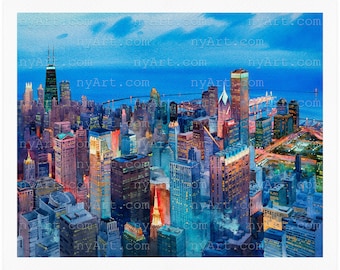 Chicago Skyline Chicago Print from Watercolor Original Painting Artwork | Chicago Skyline Wall Art | Chicago Poster | Chicago Wall Decor