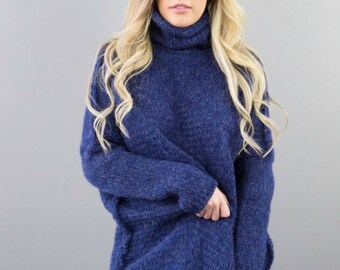 Oversized Chunky Knit Alpaca Merino Wool Turtleneck Sweater