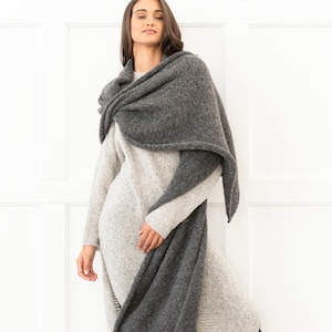 Grey Extra Long Alpaca Wool scarf  shawl , oversized handmade  blanket , travel scarf .