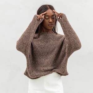 Hand Knit Alpaca Crop Top: Oversized Pullover Sweater