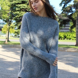 Alpaca wool  knit sweater woman  Hand knit loose sweater dress  Knit pullover jumper .
