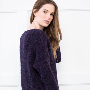 Purple Alpaca knit sweater women , Oversized knit sweater dress , handmade slouchy tunic .