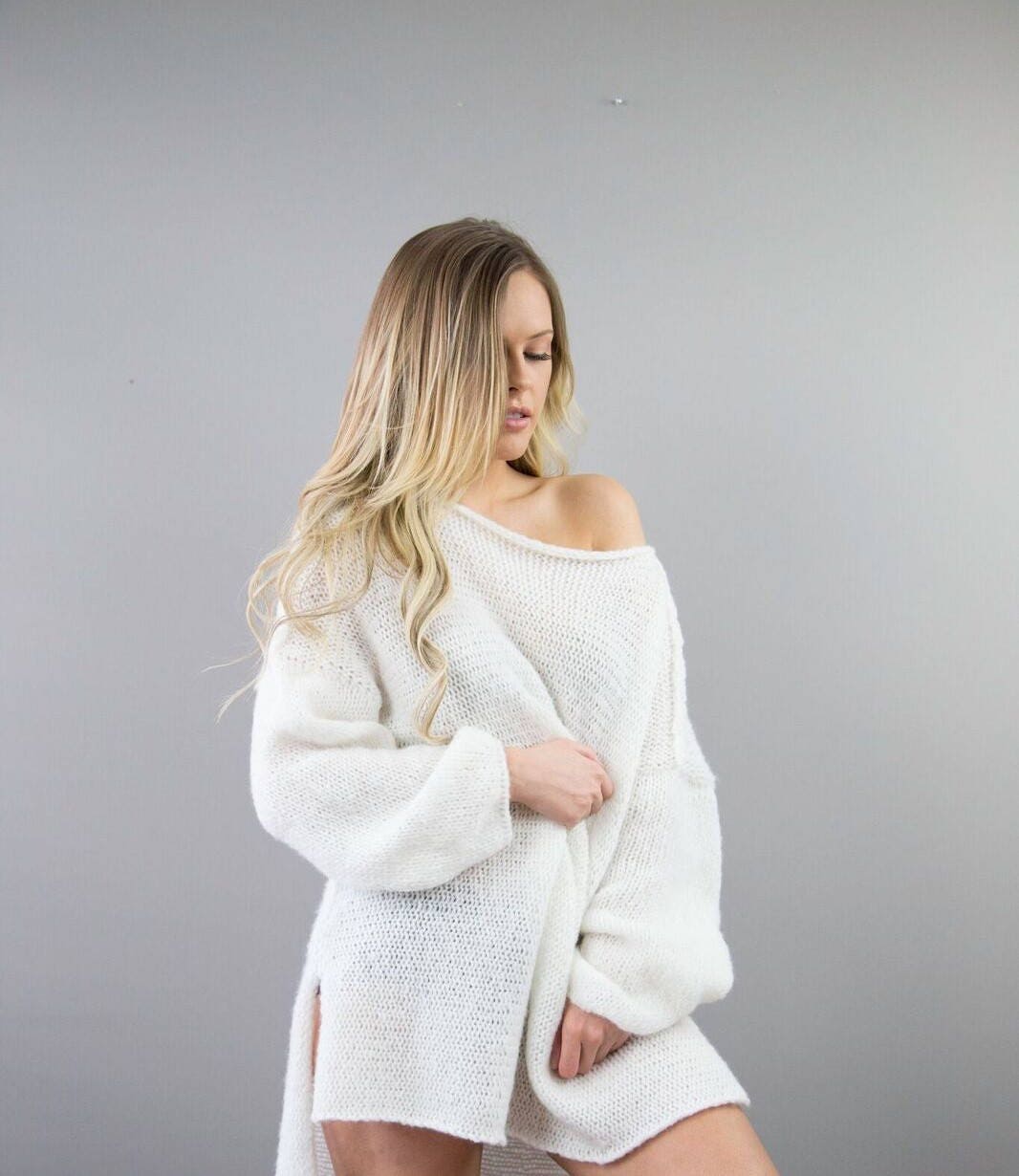 【SATIIIZ】Rard Soft Over Knit Alpaca Oversized Slouchy Knit Sweater. Chunky Knit Sweater