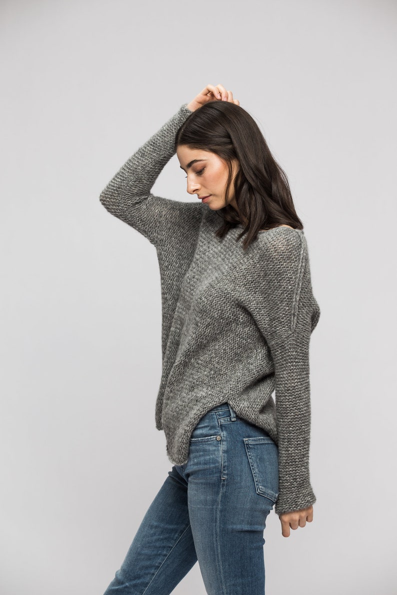 Knit sweater for woman . Ultralight relaxed fit knit alpaca sweater jumper pullover . image 7