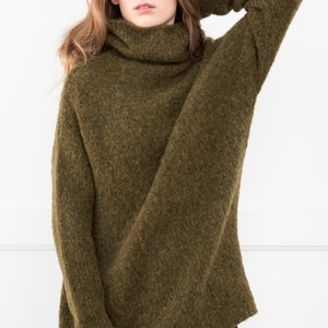 Alpaca Knit Cowl Sweater: Oversized Wool Tunic Dress