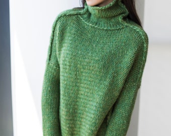 Knit sweater , Moss green Chunky knit Oversized  Alpaca knit sweater dress for woman