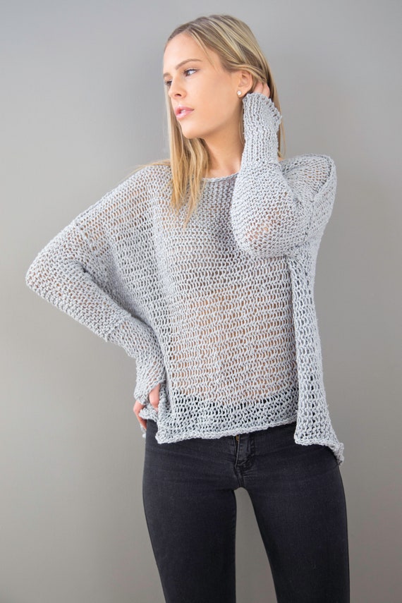 Cotton Linen Oversized Loose Knit Sweater . Spring Summer Open - Etsy