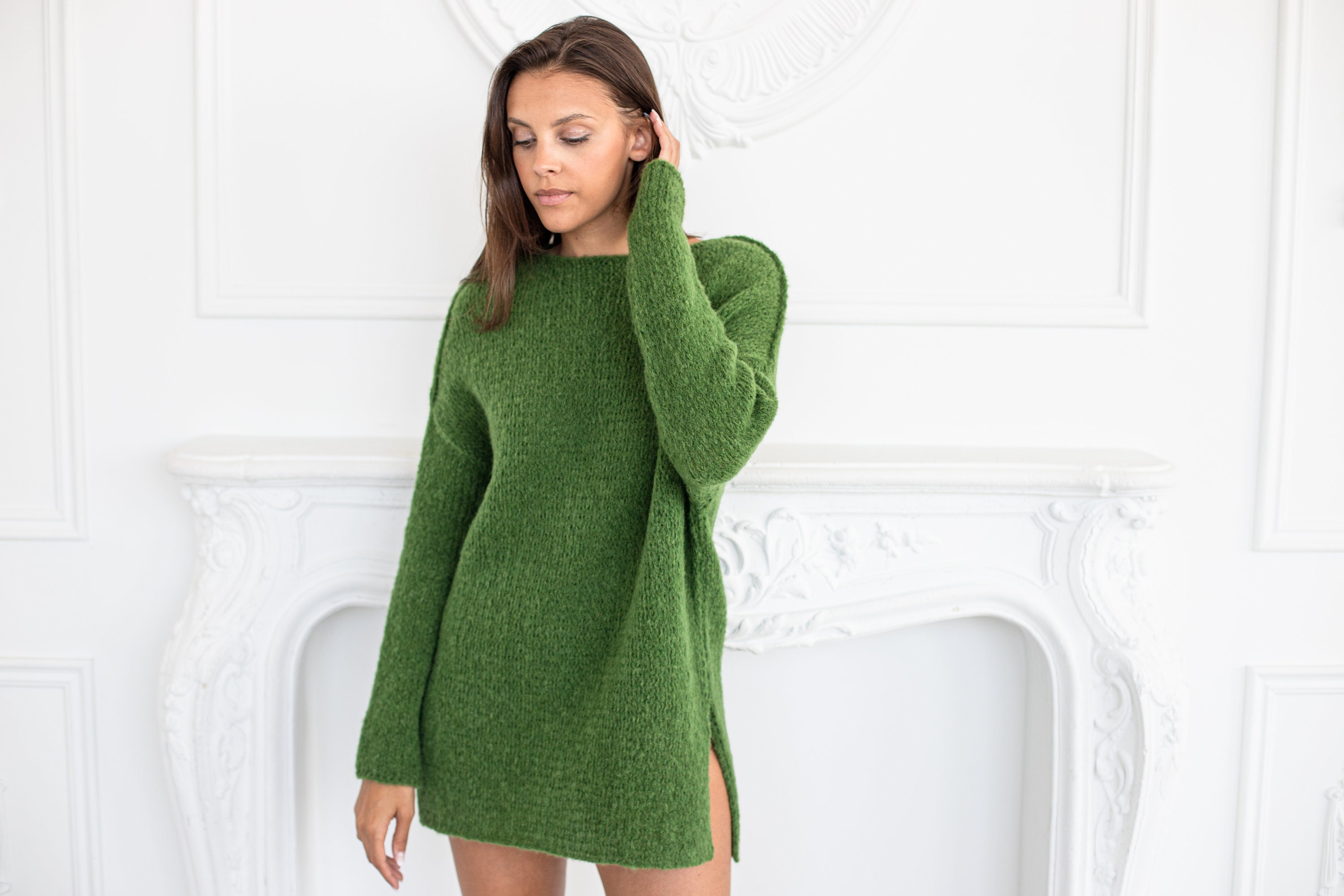 Women Alpaca Sweater, Hand Knitted Jumper, Green Oversized Sweater, Chunky  Wool Sweater, Wool Alpaca Sweater, Loose Knit, Moss Green -  Canada