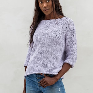 Organic Cotton knit sweater woman , cotton pullover ,open neck sweater.