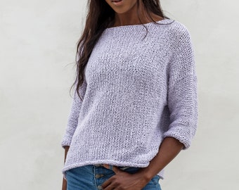 Organic Cotton knit sweater woman , cotton pullover ,open neck sweater.