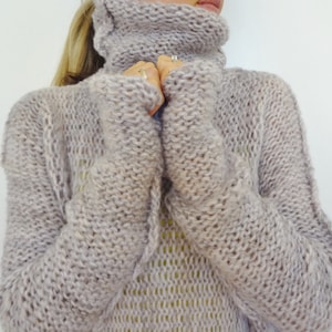 Chunky Knit Sweater: Oversized Mohair Blend, Marble Violet, Size 14-18