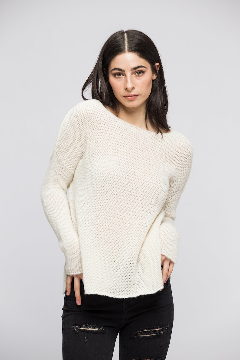 Knit sweater for woman . Ultralight relaxed fit knit alpaca sweater jumper pullover . image 6