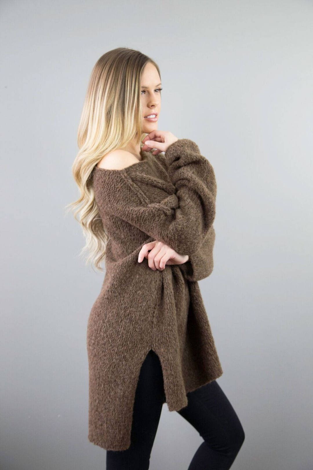Alpaca Knit Sweater - Brown main image 1
