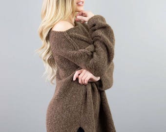 Brown Alpaca Oversized  knit woman sweater.