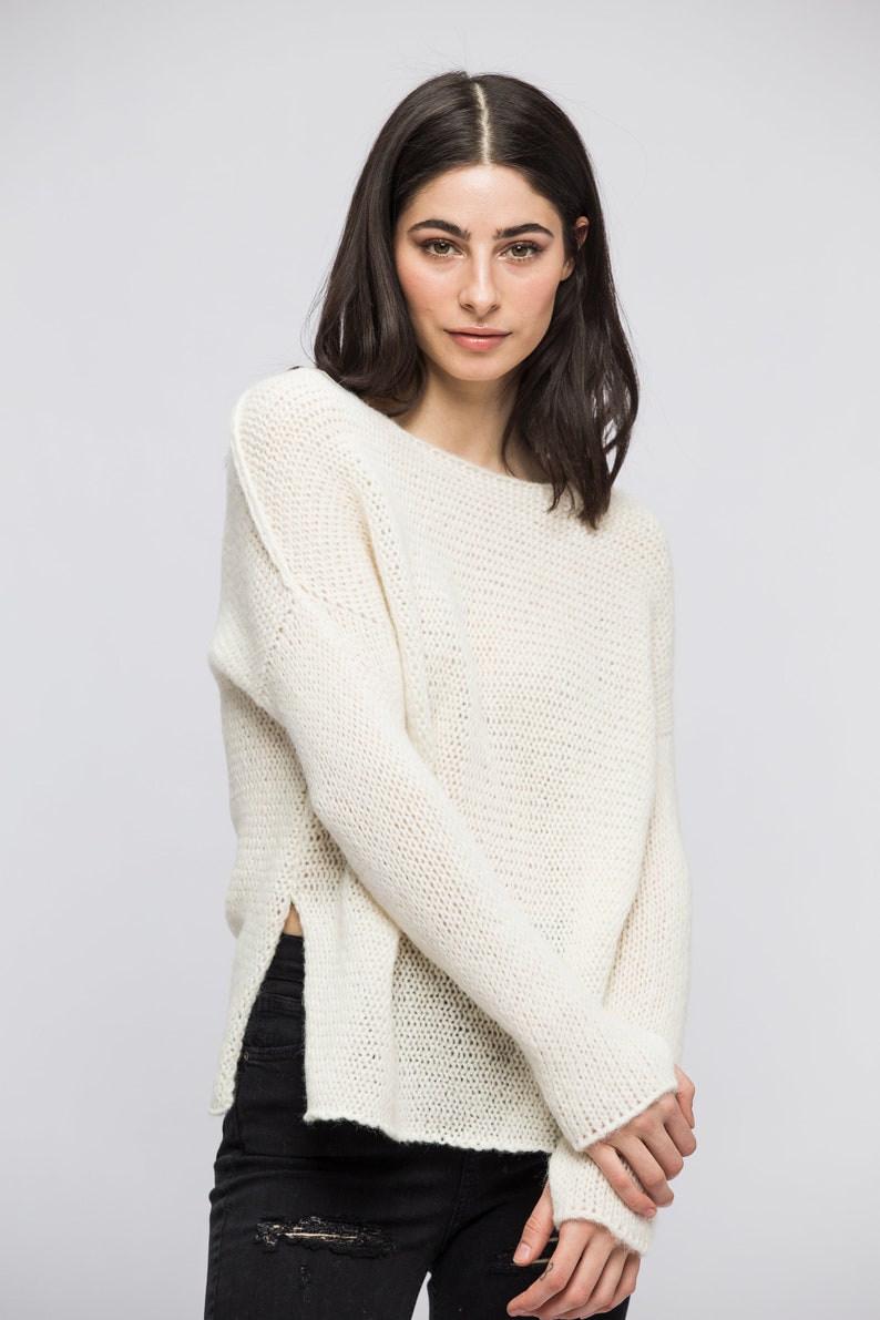 Knit sweater for woman . Ultralight relaxed fit knit alpaca sweater jumper pullover . image 5