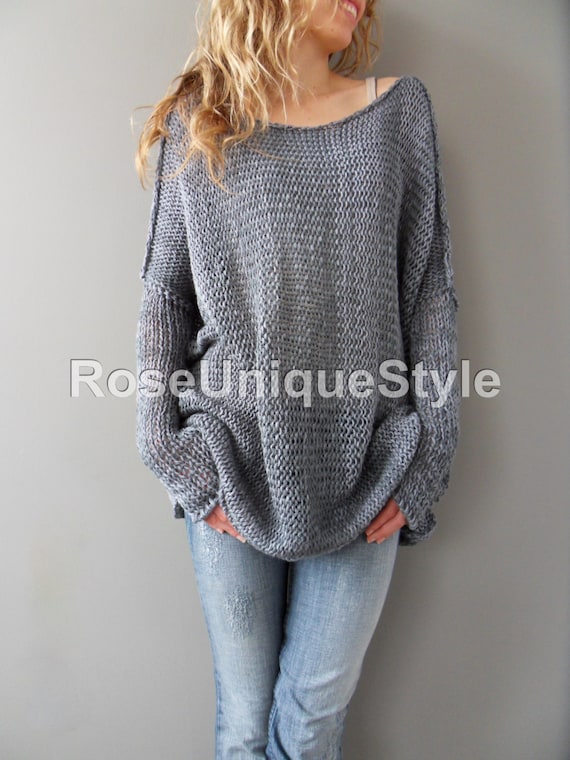 Sweater Oversized Slouchy Woman Knit Sweater. Cotton Blend, Loose