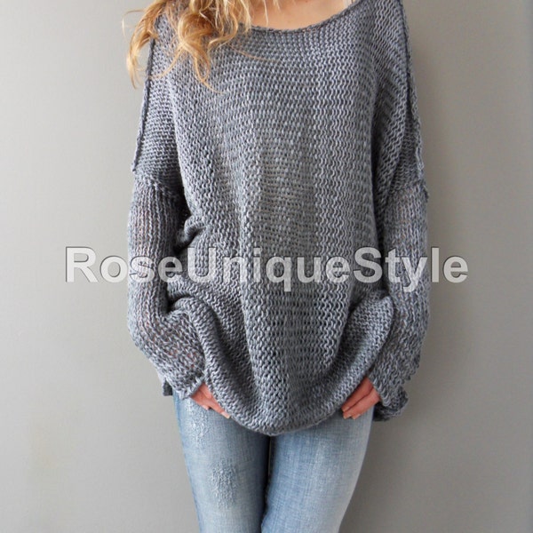 Sweater Oversized    Slouchy woman knit  sweater. Cotton blend,  loose knit sweater | Roseuniquestyle