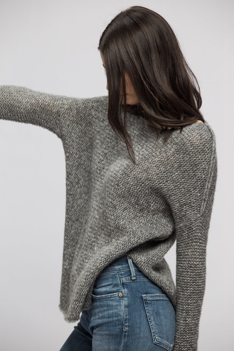 Knit sweater for woman . Ultralight relaxed fit knit alpaca sweater jumper pullover . image 8