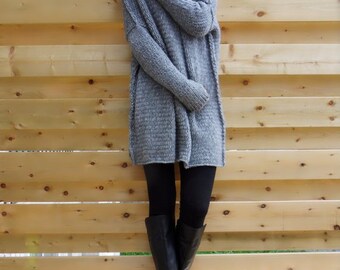 Grey knit sweater. Oversized , Chunky knit sweater.  Sweater dress .