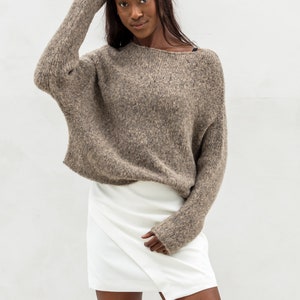 Mocha Knit sweater woman Alpaca oversized crop top pullover hand knit sweater | Rose Unique Style