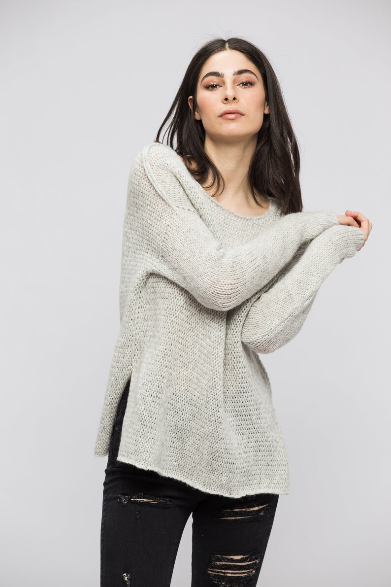 Knit sweater for woman . Ultralight relaxed fit knit alpaca sweater jumper pullover . image 2